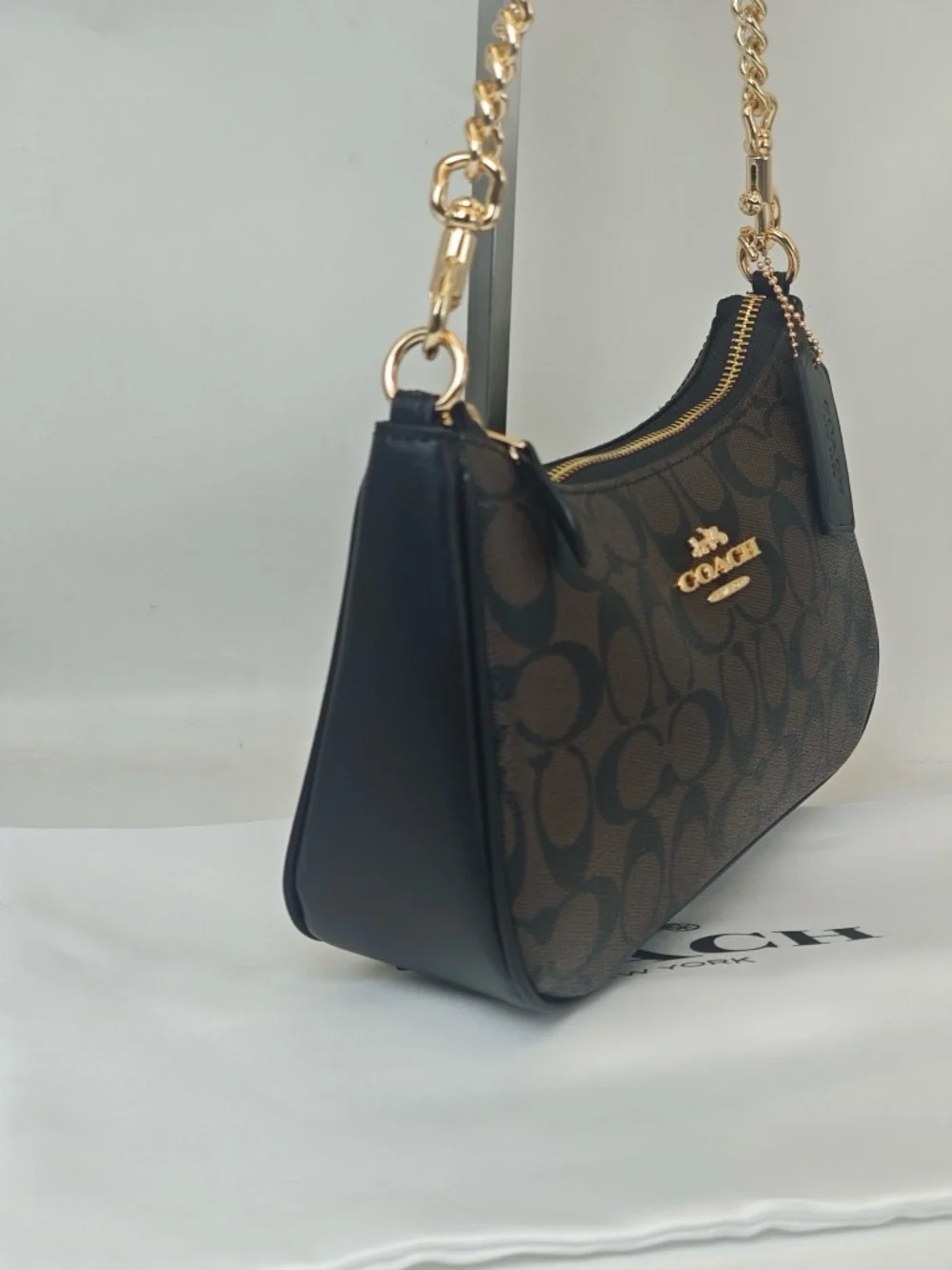 Coach Dark Brown Signature Mini Hobo with Gold Chain - Picture 5 of 12